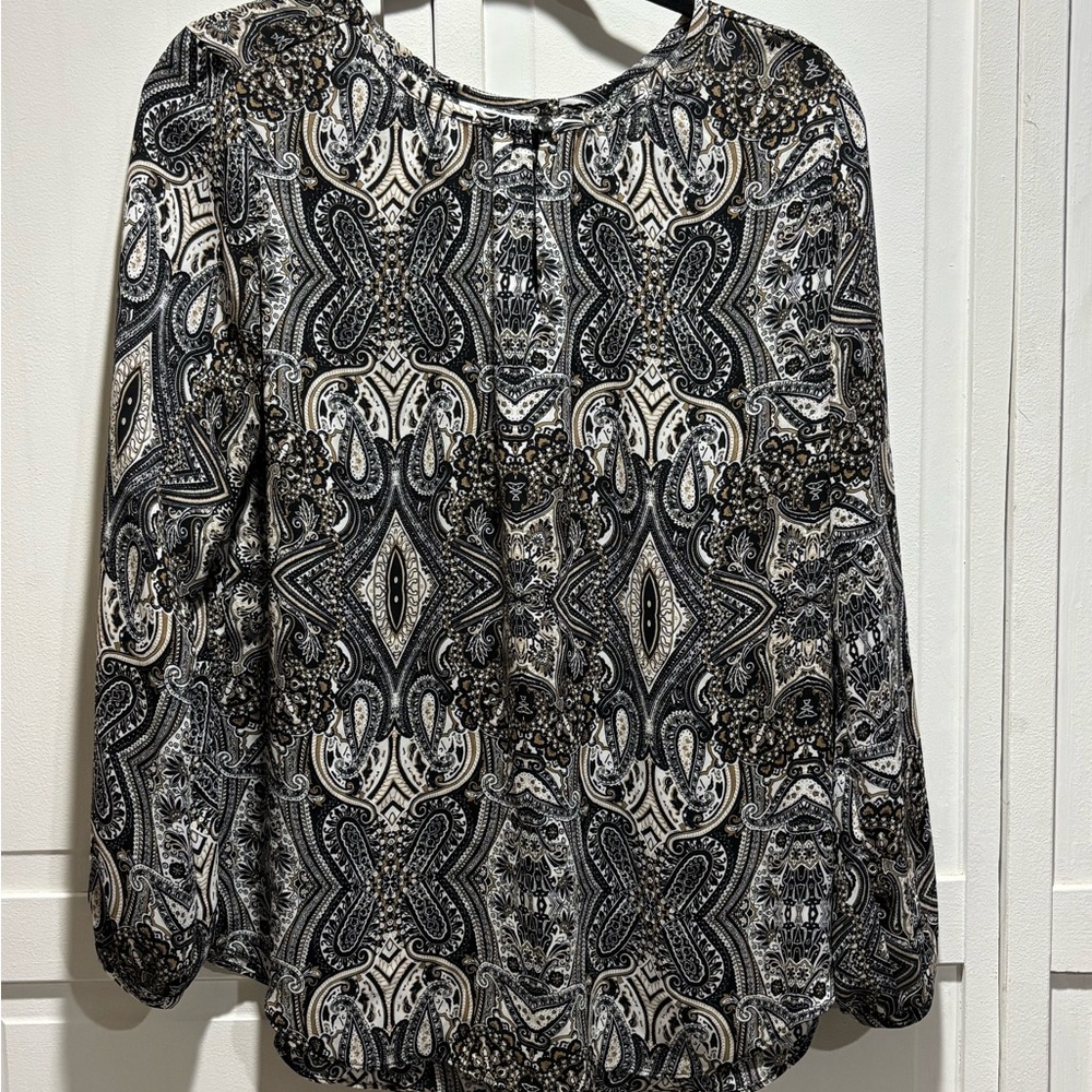 Charter Club Black and White Paisley Blouse Size Medium‎